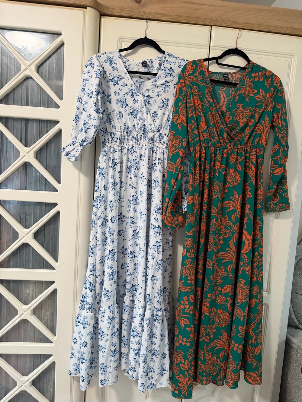 SHEIN Green Maxi Dress with Orange Floral Print